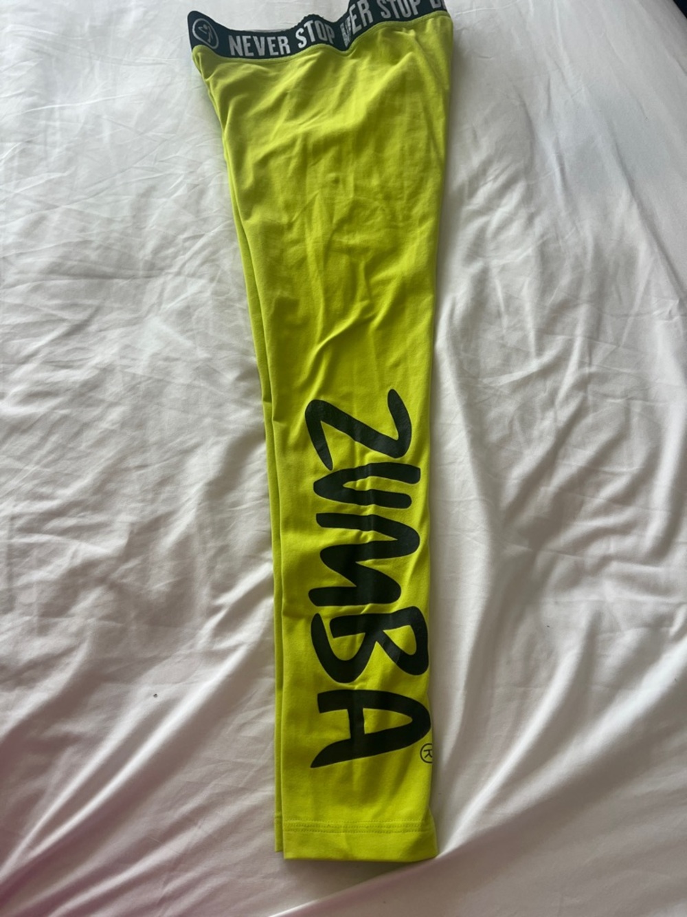Zumba Fitness Neon Yellow Leggings with Black Waistband